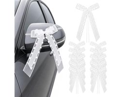VGOODALL 50pcs Car Ribbon Wedding White with Hearts Bows for Wedding Decoration Car Decoration Antenna Bows Handmade - ShopVlot