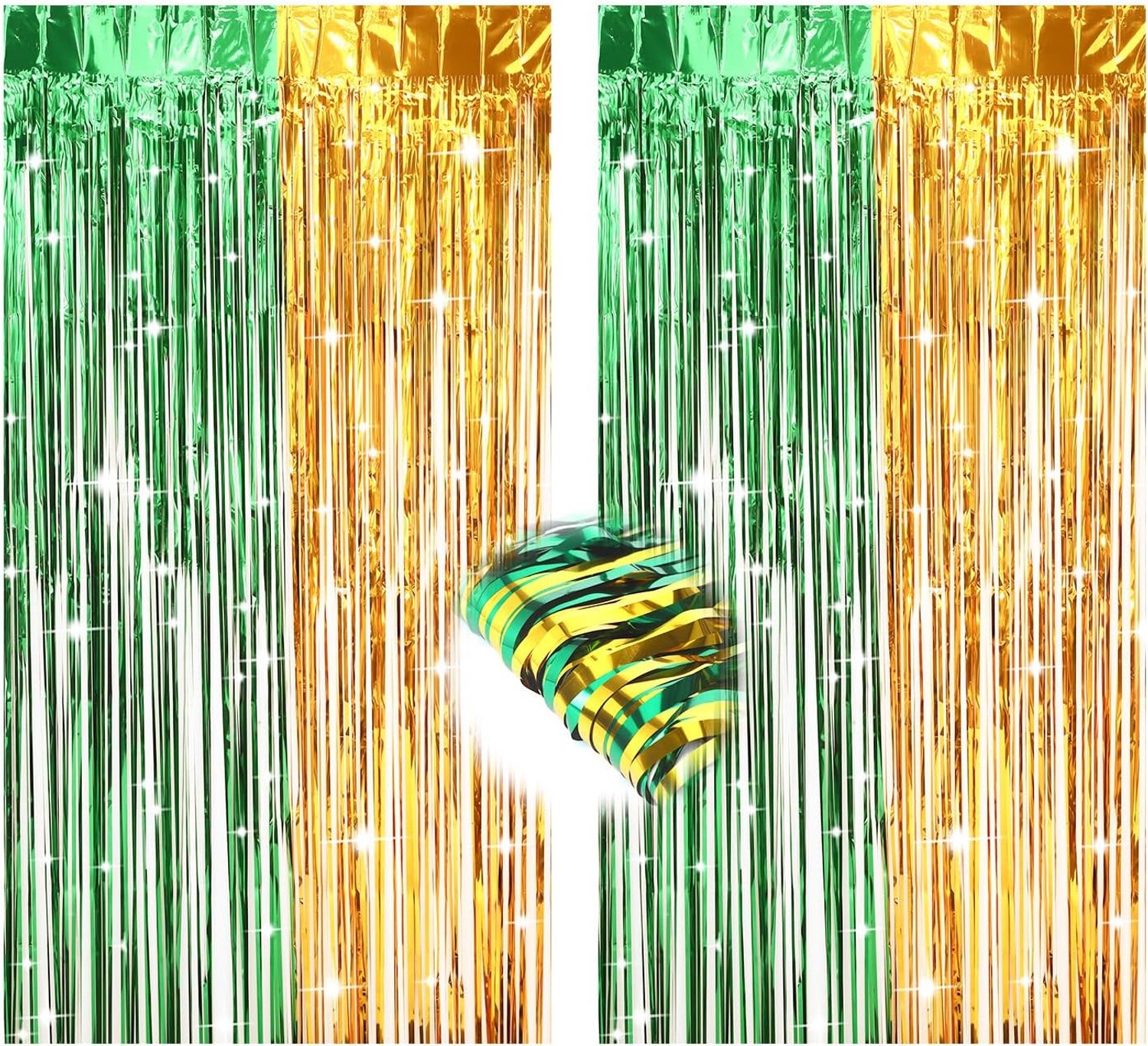 Pack of 4 Colourful Metal Curtains, Lametta Curtain for Birthday Parties, Rave Parties, Hen Party (Green Gold, 1m x 2m) - ShopVlot