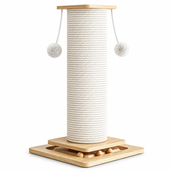 Krabpaal voor Katten – 60 cm – Sisal Krabstam met Hangende Speelbal en Brede Voet
