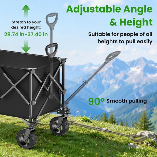 SnelShoppen - Festival Trolley Utility Wagon Cart 140L Capaciteit met Uittrekbare Handgreep voor Tuinieren, Kamperen, Winkelen en Buitenactiviteiten — afbeelding 3