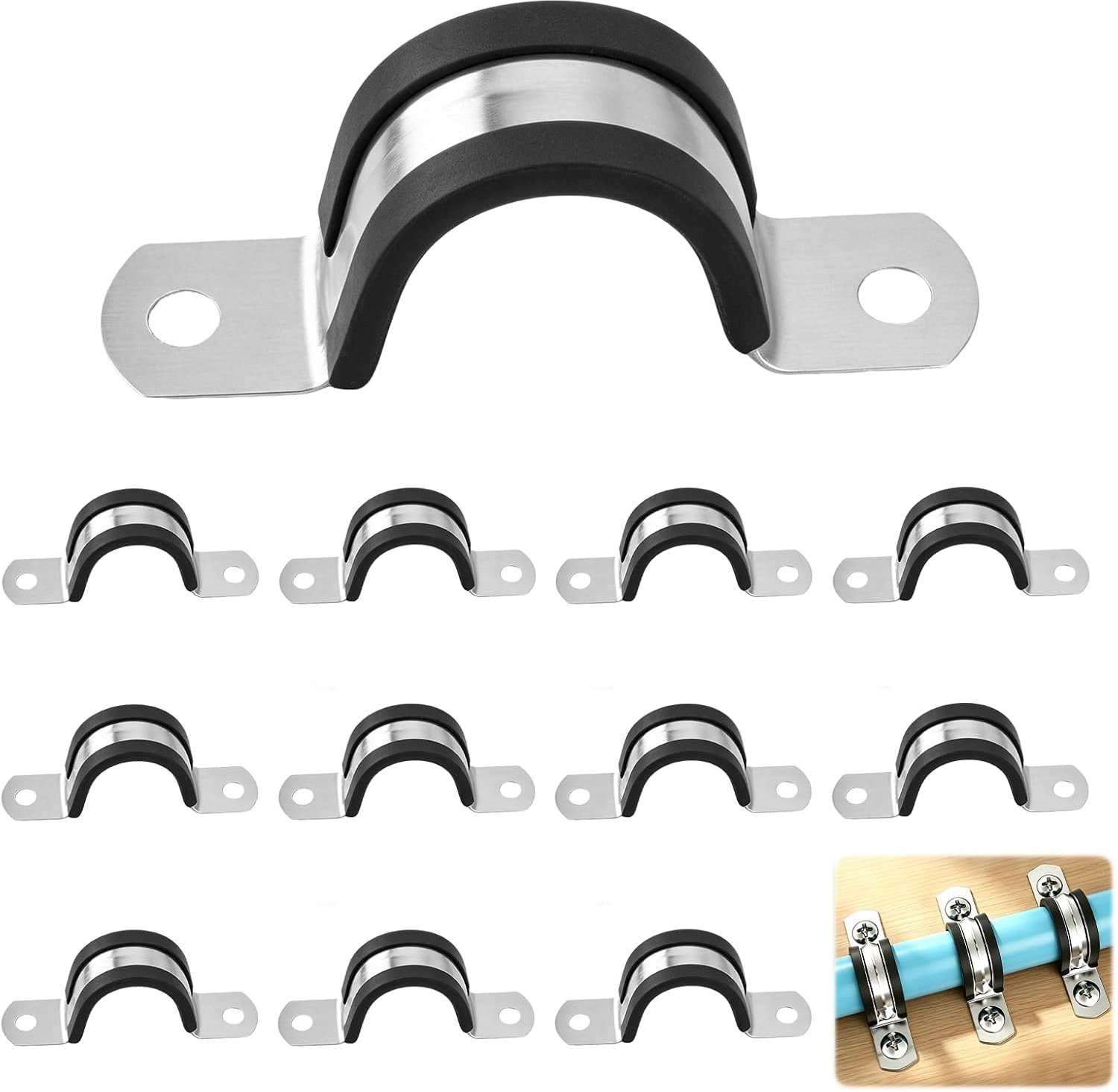 12 stuks slangklemmen Ø 25 mm met rubberen bekleding van roestvrij staal 304 - ShopVlot