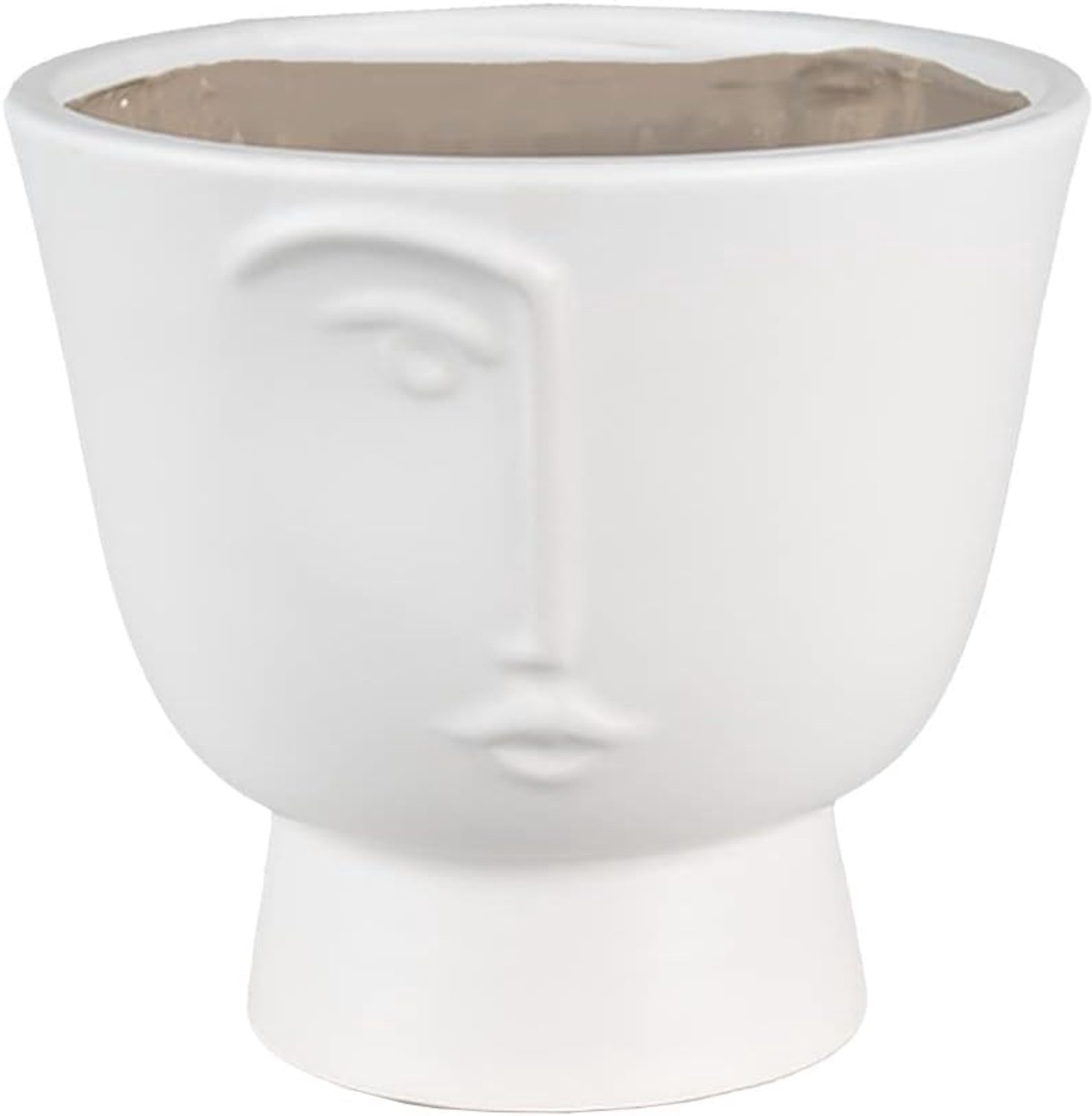 Clayre & Eef Flowerpot Ø 17x15cm White Ceramic Face Flower Pot Indoor Plant Pot Plant pot - ShopVlot