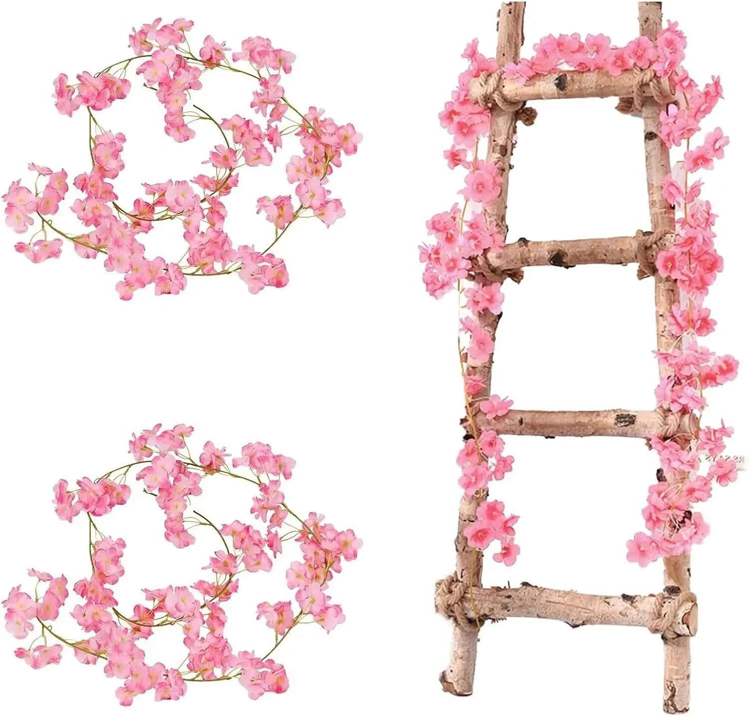 SnelShoppen - Kunststof Kersenbloesem Garland - 2x 1.8m Bloemengirland met 168 Realistische Bloemen en Groene Bladeren voor Feesten, Tuin, Decoratie e