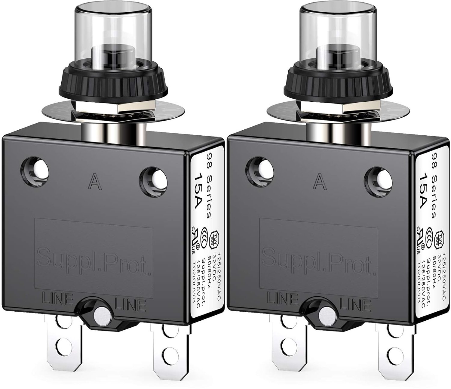 CLDIY Thermal Safety Switch, 98 Series 15A 125/250VAC Push Button Reset for Power Switch with Quick Terminal Clips and - ShopVlot