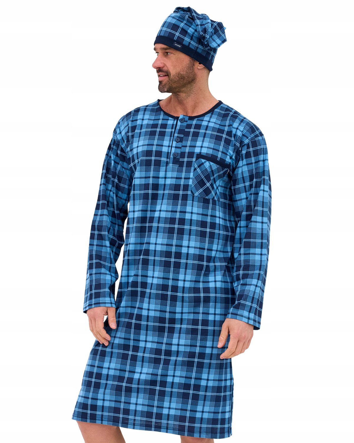 Cornette Heren Nachthemd Blauw Geruit Katoen Maat L