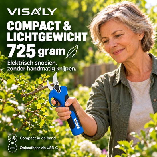 Visaly Elektrische Snoeischaar Mini - 25 mm - USB-C - Incl. oplader en slijpsteen — afbeelding 5