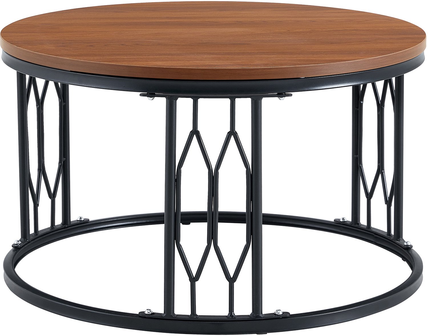 SONNENH Ronde salontafel met MDF-blad en geometrisch metalen frame - 70 x 40,5 cm - Walnootkleur