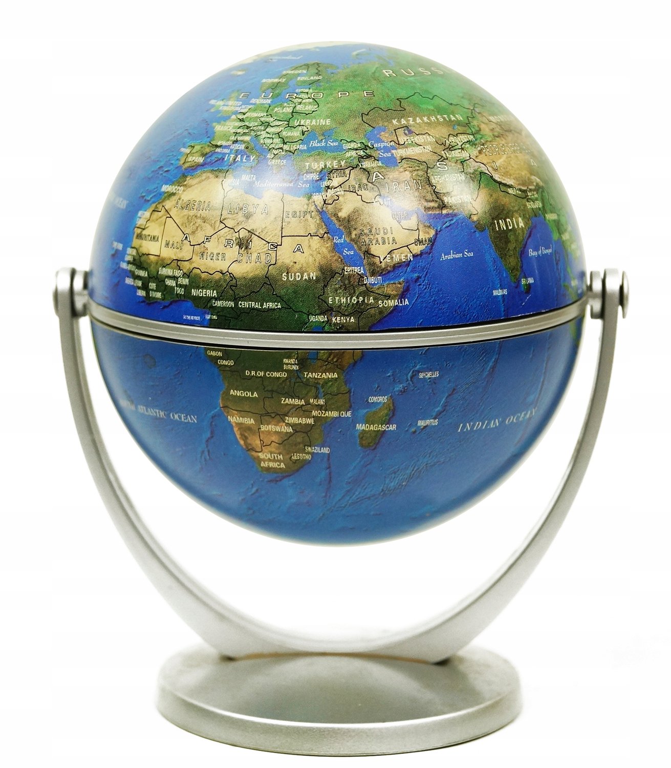Merkloos Fysiek-Politiek Wereldglobus, 10 cm Diameter