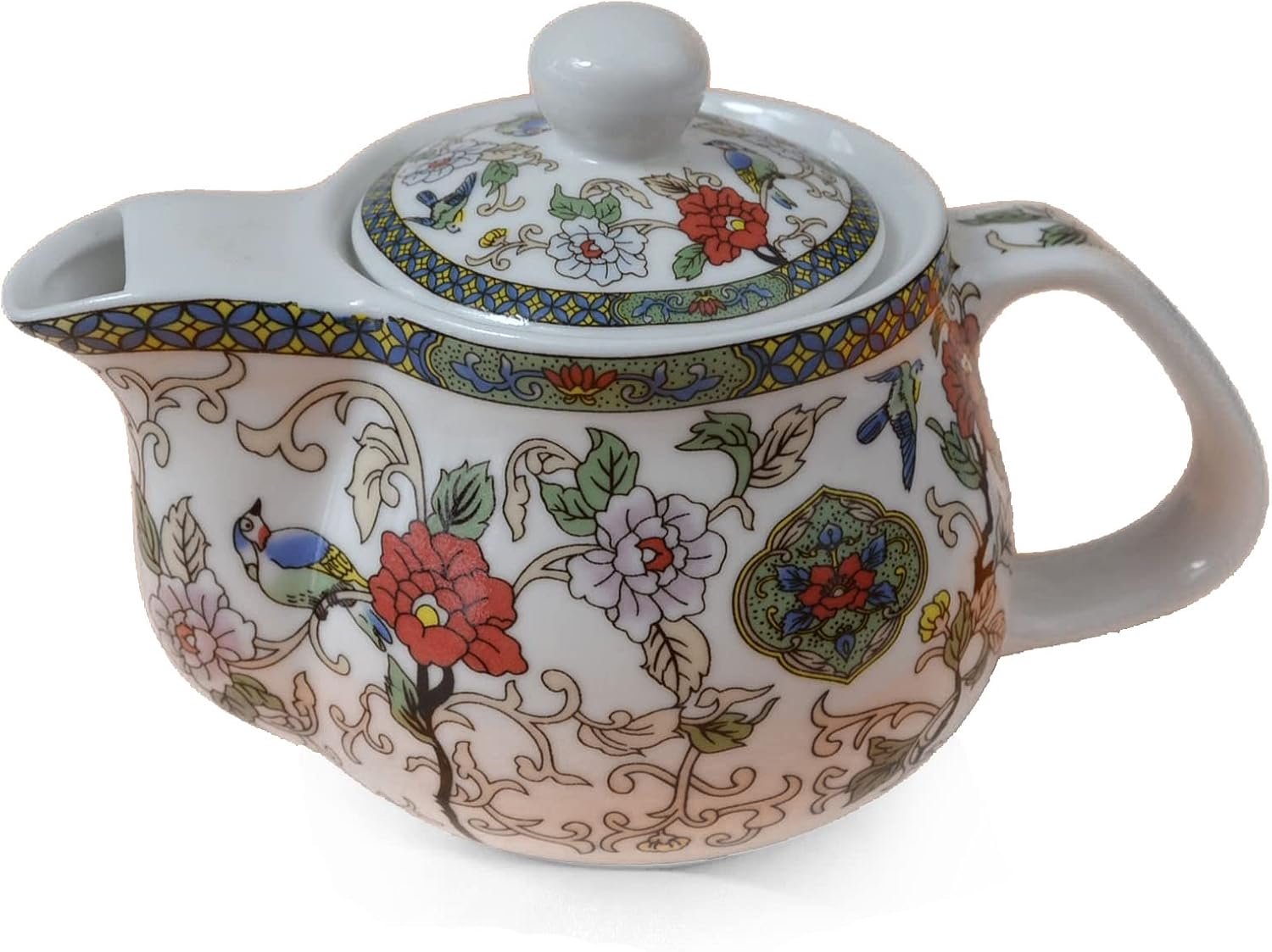 Teapot 15oz 500ml White Porcelain China Stainless Steel Infuser Colorful Flowering - ShopVlot