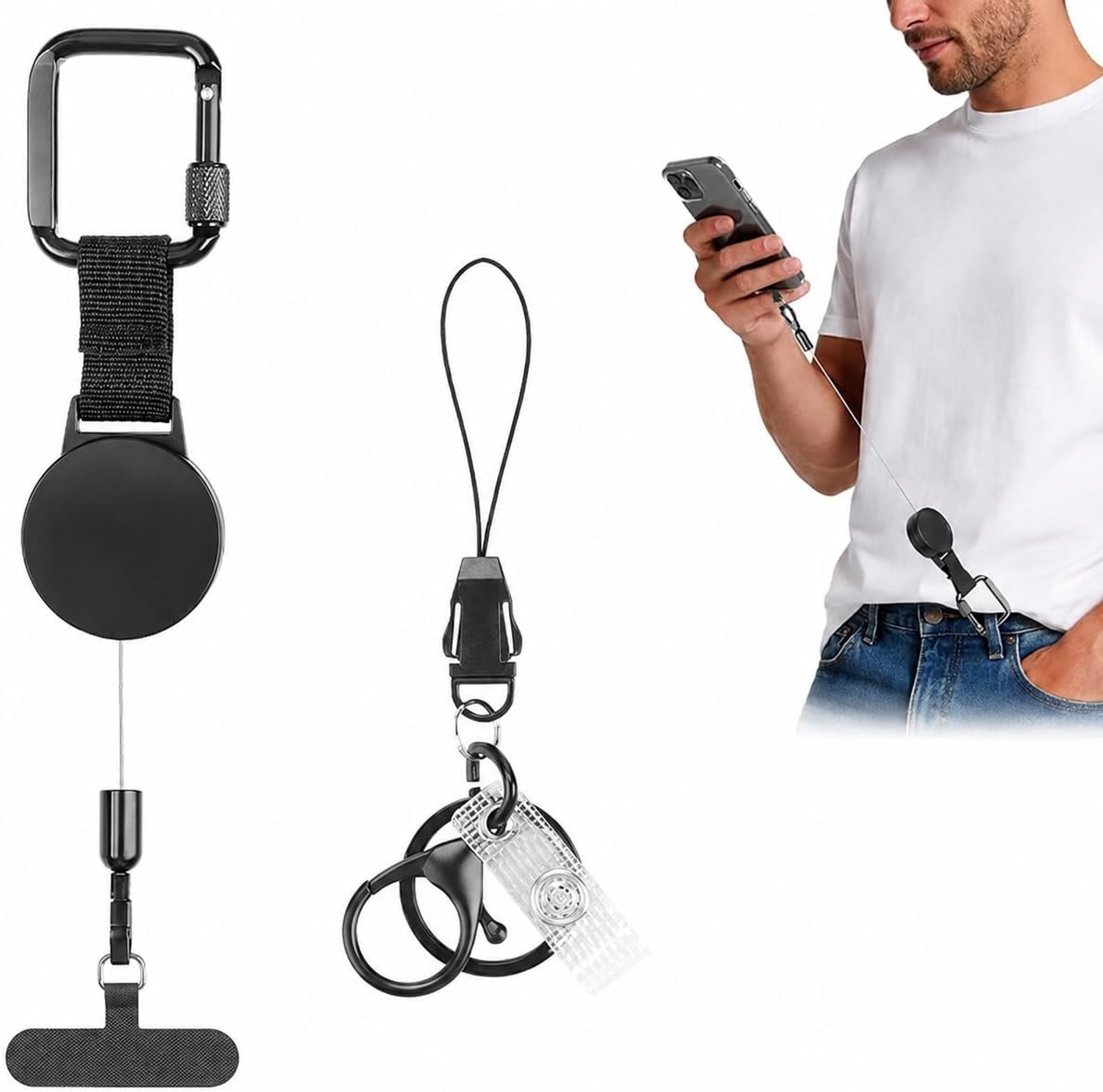 Verstelbare telefoonriem met vergrendelbare metalen haak – Veilig, anti-vallend lanyard voor wandelen, klimmen en vissen met smartphone
