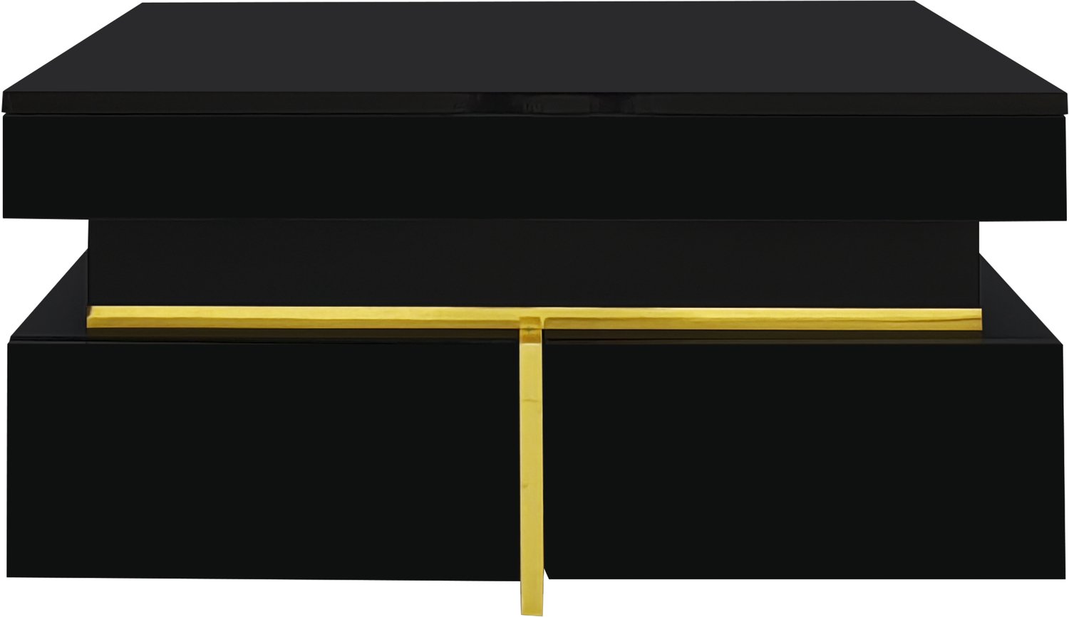 SONNENH Salontafel - Twee laden - Hoogglans - 70 x 70 x 35,5 cm - Zwart/goudkleurig