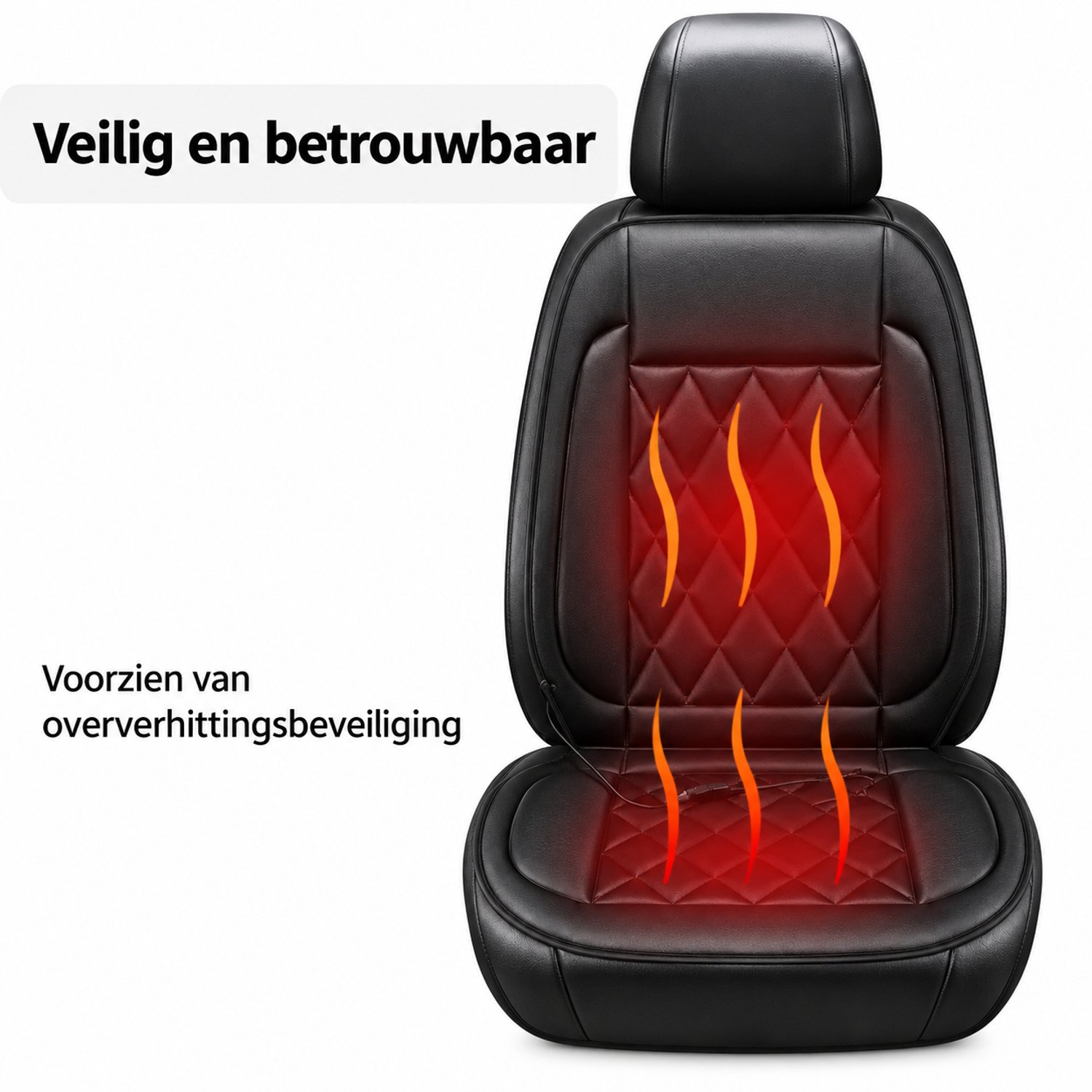 Deniva - Stoelverwarming Auto - Verwarmd Autostoelkussen - Warmtekussen - 12V - Universeel - Rug & Zitting - 2 Stuks - Zwart – foto 6