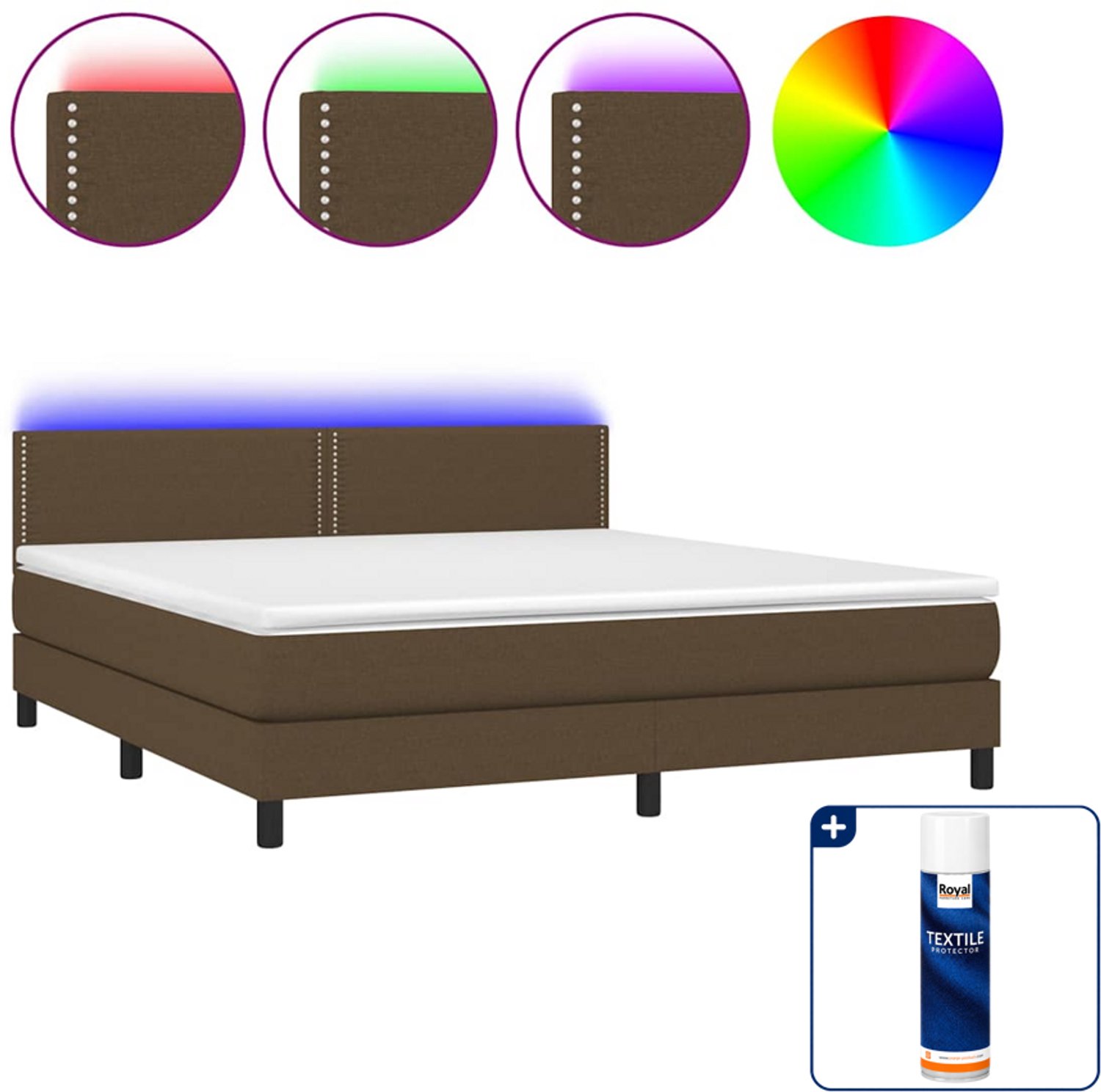 vidaXL Boxspring Kingsize - 180 x 200 cm - donkerbruin - Inclusief textielbeschermer 500 ml