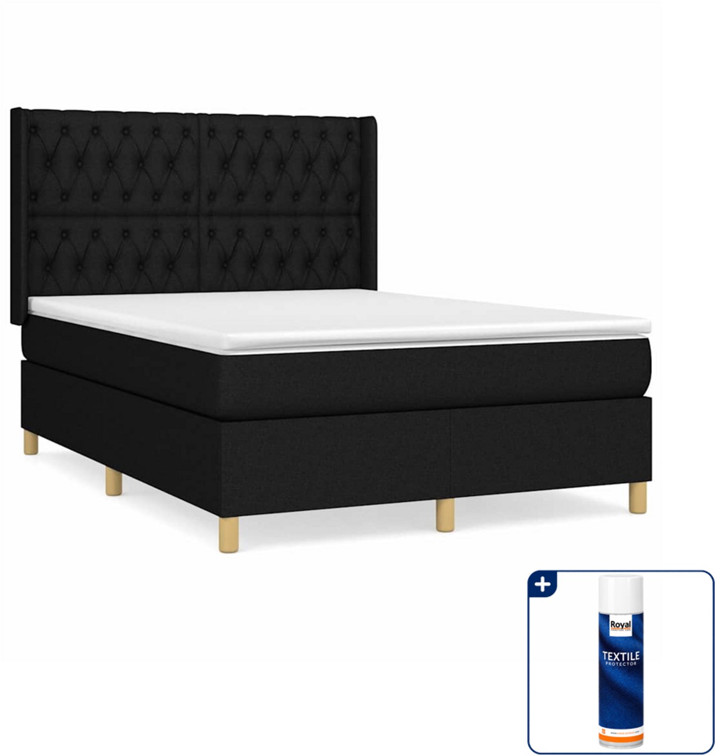 vidaXL boxspring met matras - Small double - 140 x 200 cm - zwart - Inclusief textielbeschermer 500 ml