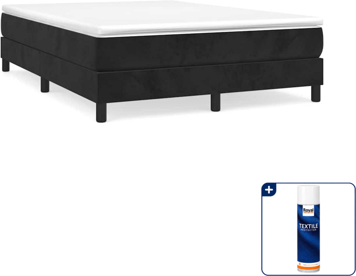 vidaXL boxspring bed - 140 x 190 cm - fluweel - zwart - Inclusief textielbeschermer 500 ml