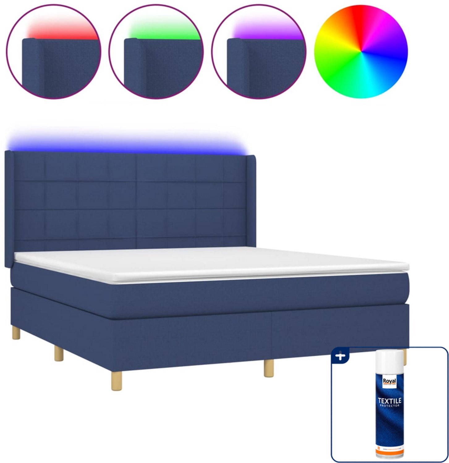 vidaXL Queensize boxspring met matras en LED - 160 x 200 cm - blauw - Inclusief textielbeschermer 500 ml