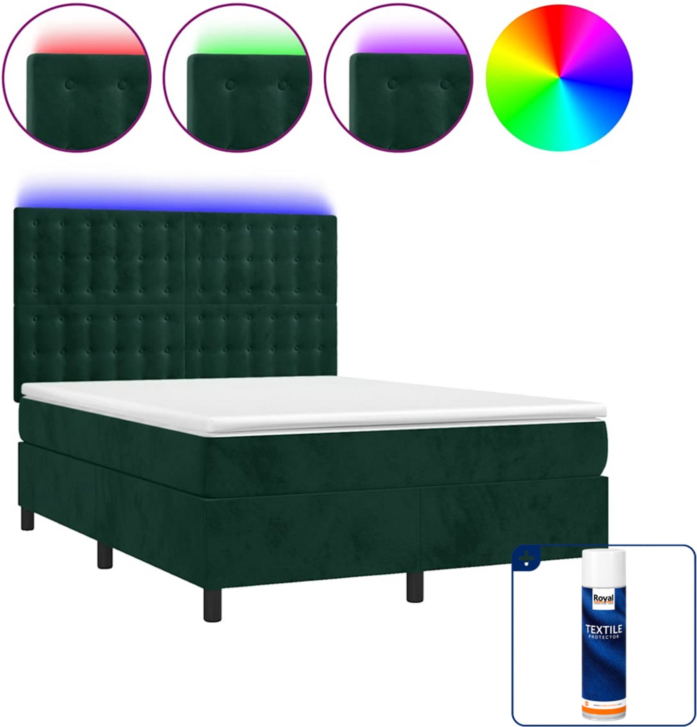 vidaXL Boxspring - Small double - 140 x 200 cm - fluweel - donkergroen - Inclusief textielbeschermer 500 ml