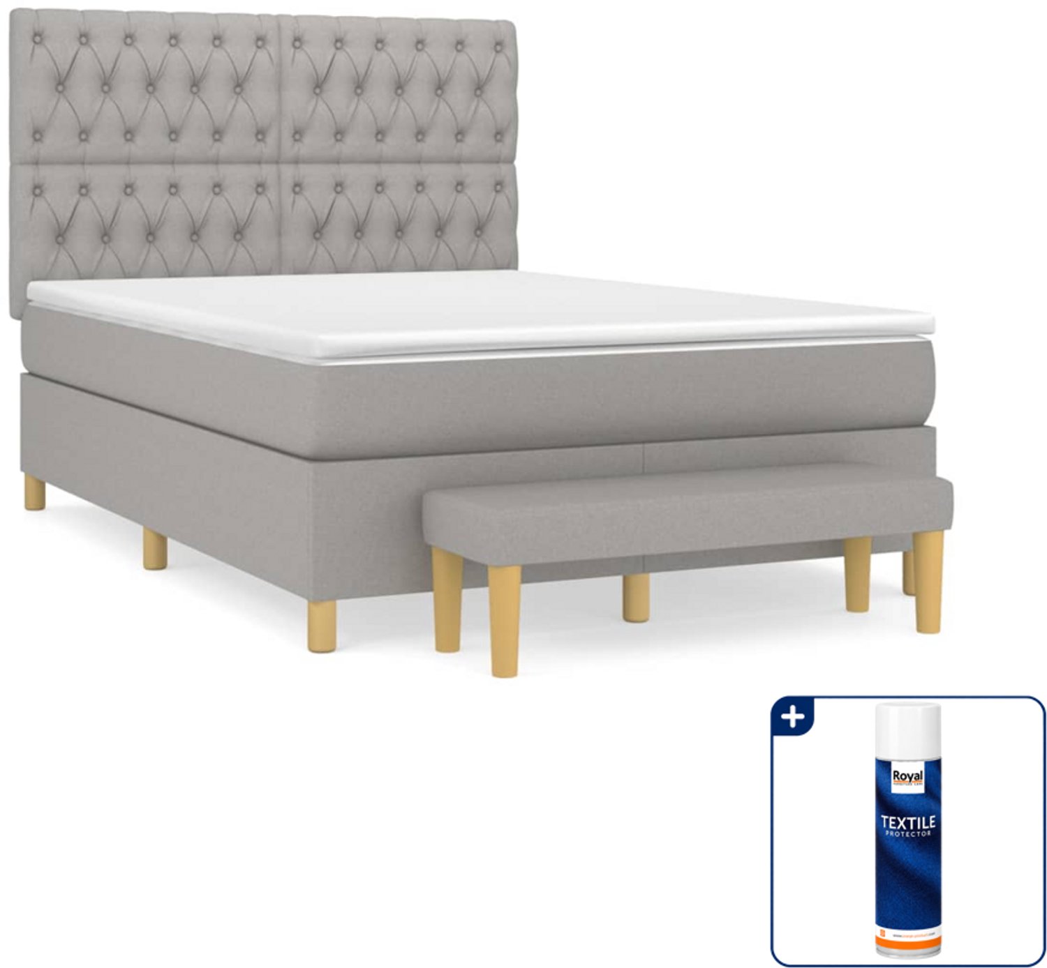 vidaXL Boxspring met matras en bank - Small double - 140x200 cm - Inclusief textielbeschermer 500 ml Grijs