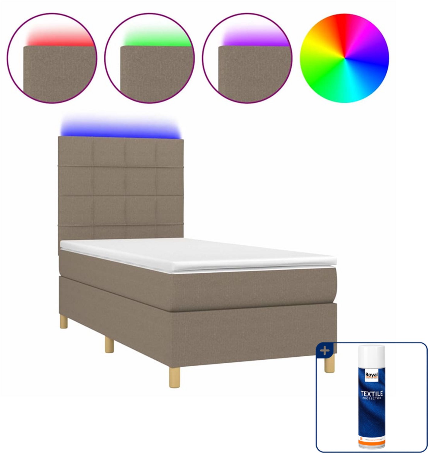 vidaXL boxspring met matras en led - 100 x 200 cm - taupe - Inclusief textielbeschermer 500 ml