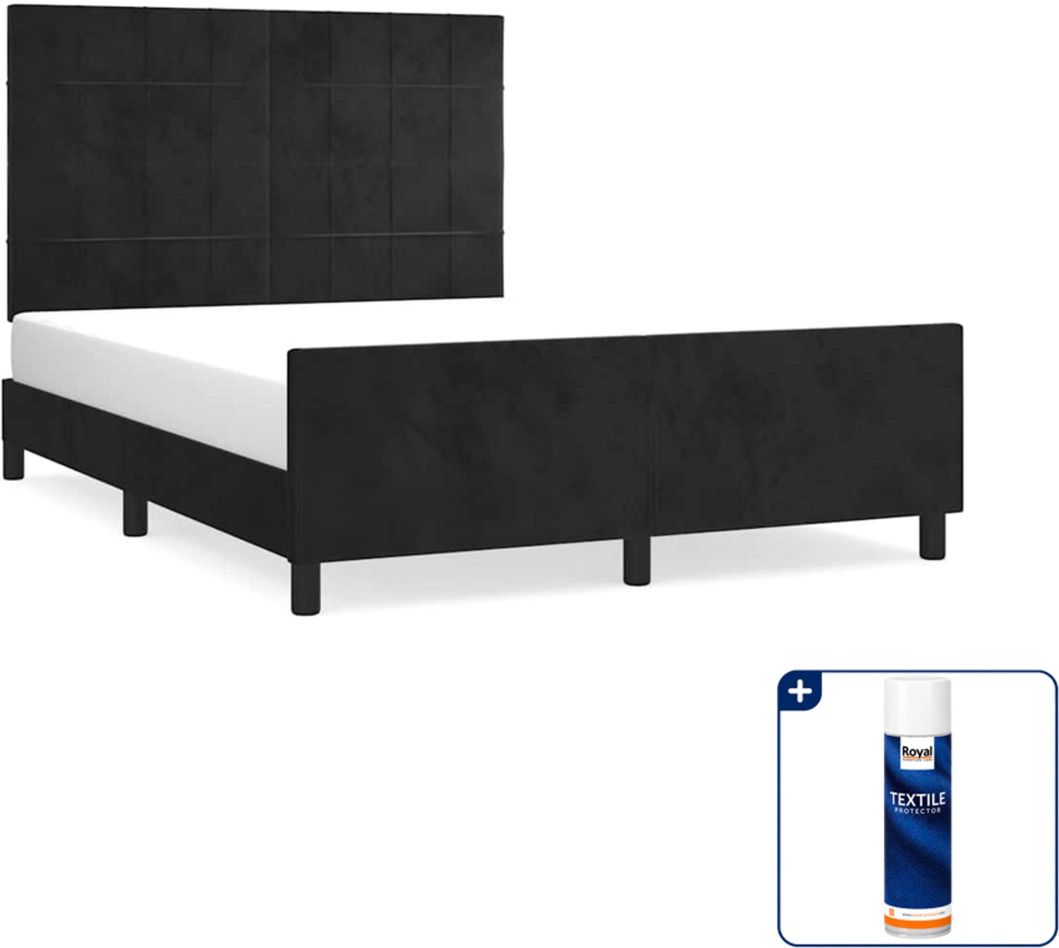 vidaXL Bedframe Small double - 140 x 200 cm - fluweel - zwart - Inclusief textielbeschermer 500 ml
