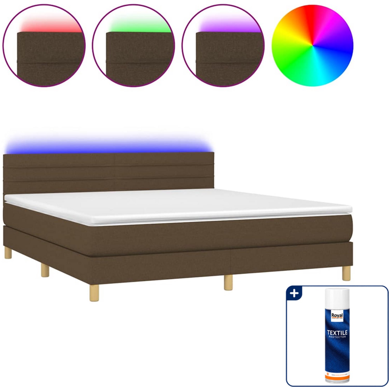 vidaXL boxspring - Queensize - 160 x 200 cm - stof - donkerbruin - Inclusief textielbeschermer 500 ml