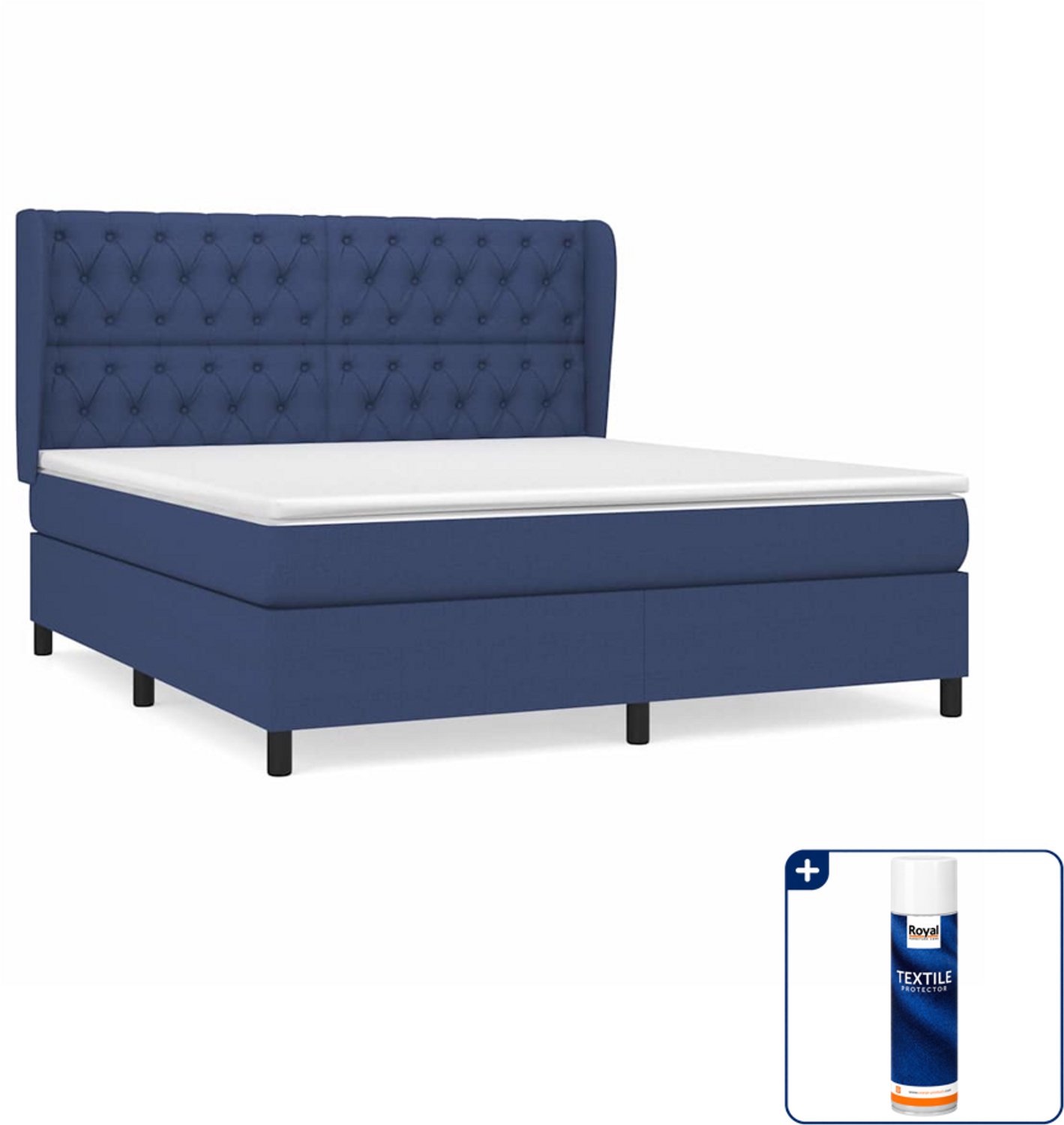 vidaXL boxspring Queensize - 160 x 200 cm - stof - blauw - Inclusief textielbeschermer 500 ml
