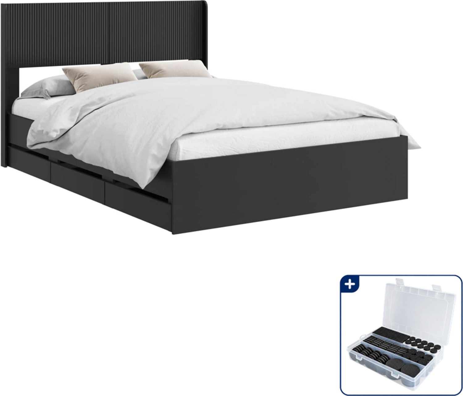vidaXL bedframe met opbergruimte - Queensize - 160 x 200 cm - zwart - Inclusief antikrasvilt 177-delig