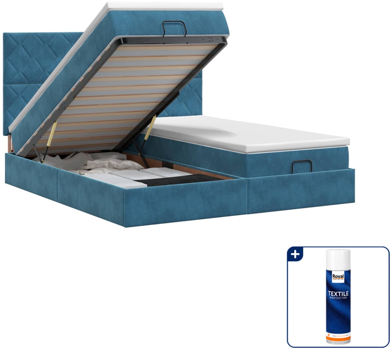 vidaXL queensize ottoman bed met matras 2 st - 160 x 200 cm - donkerblauw - Inclusief textielbeschermer 500 ml