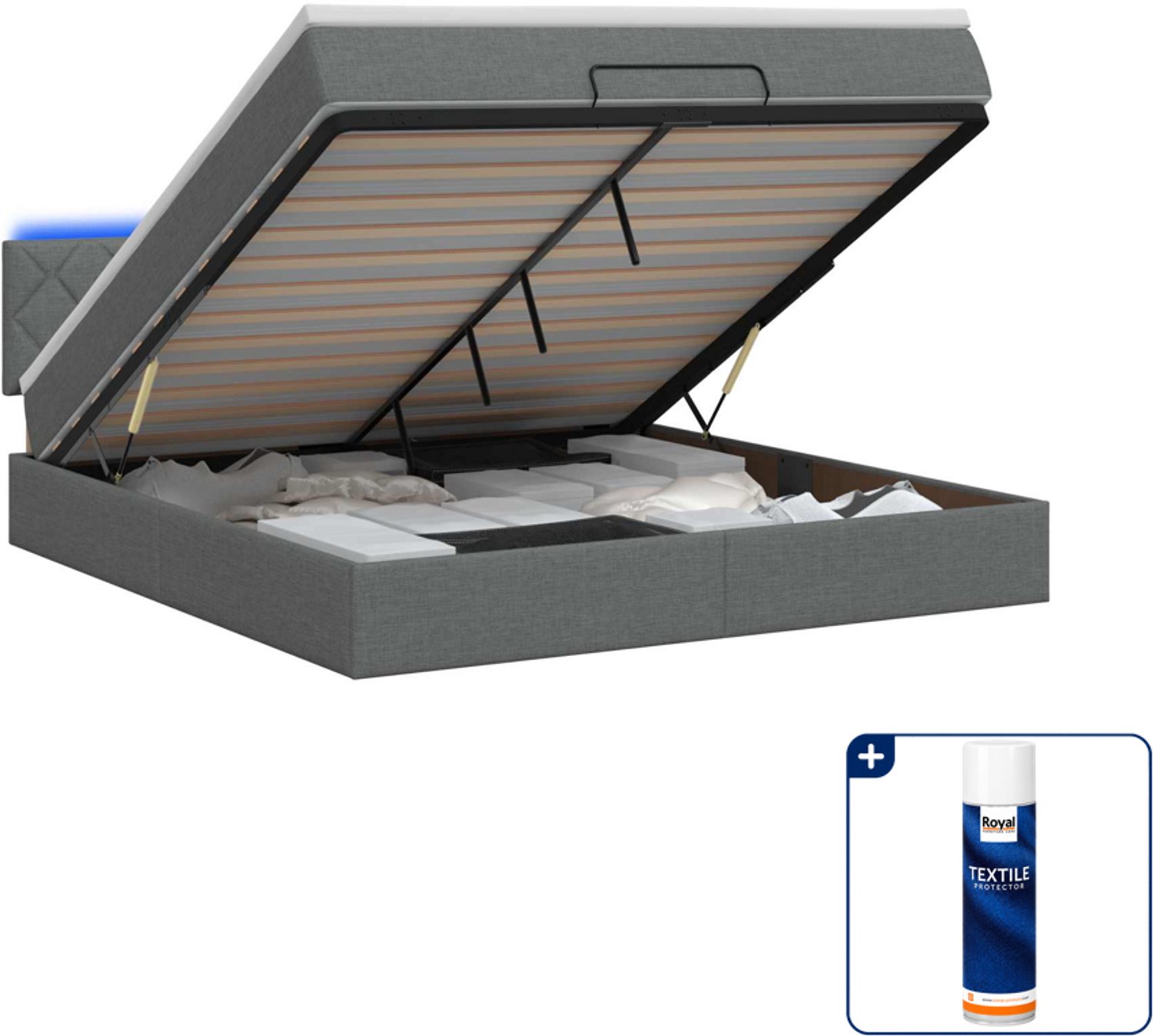 vidaXL Kingsize bed met matras en LED - 180 x 200 cm - donkergrijs - Inclusief textielbeschermer 500 ml