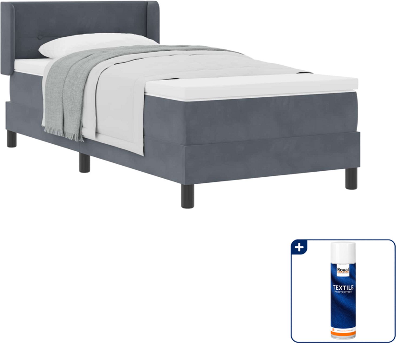 vidaXL boxspringbed - 100 x 200 cm - fluweel - donkergrijs - Inclusief textielbeschermer 500 ml