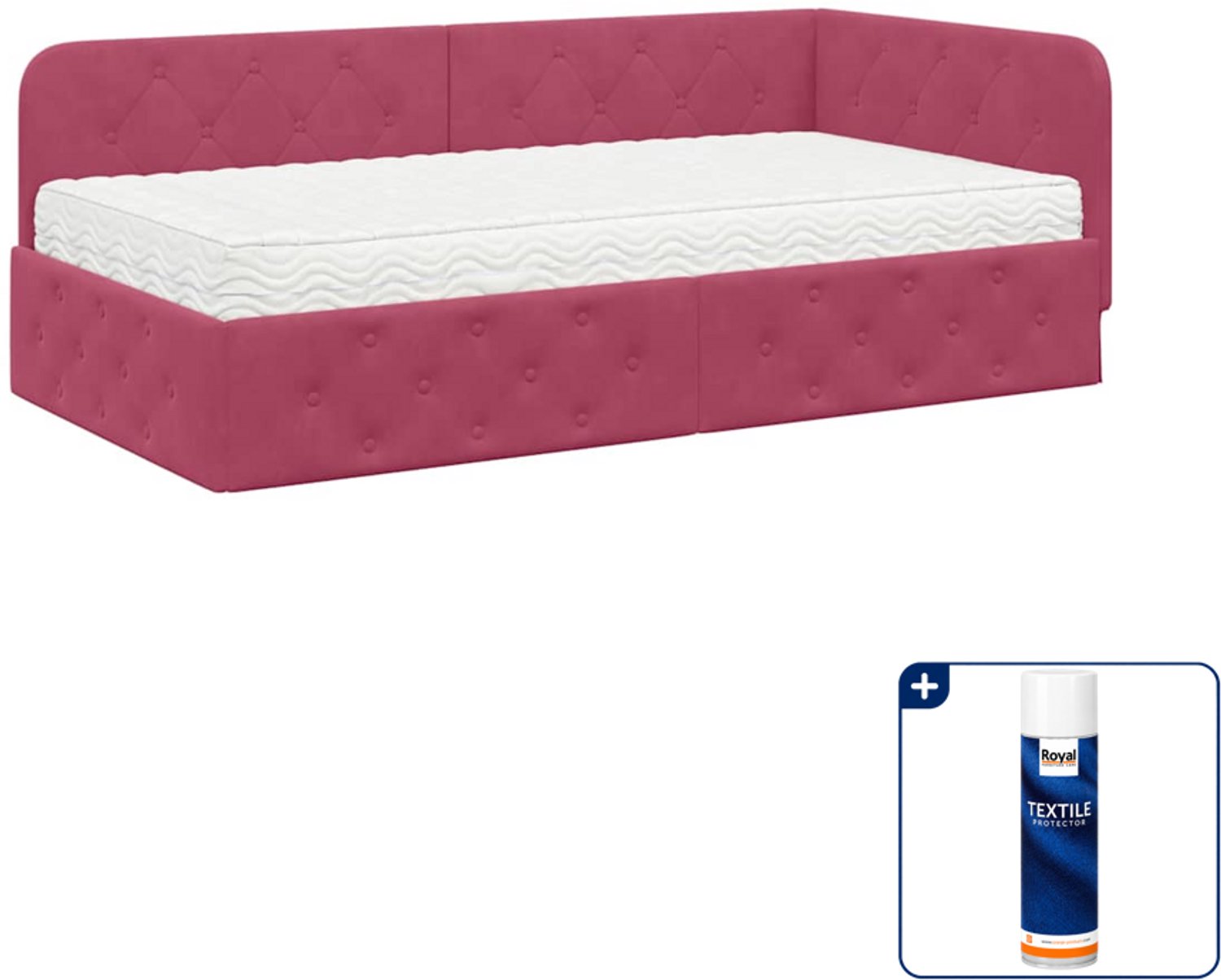 vidaXL hoekbedframe - 90 x 200 cm - fluweel - wijnrood - Inclusief textielbeschermer 500 ml Zwart