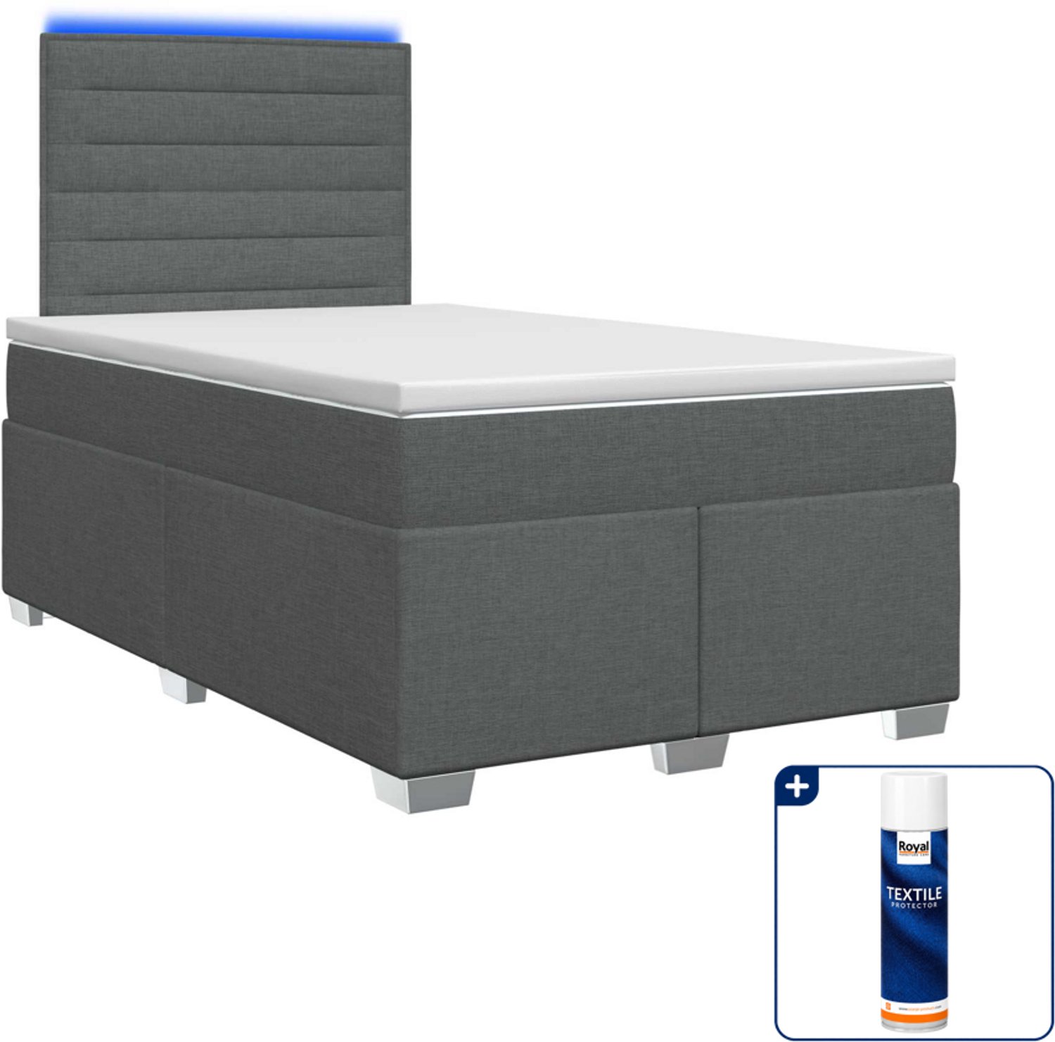 vidaXL boxspringbed - 120 x 200 cm - stof - donkergrijs - Inclusief textielbeschermer 500 ml Donker Grijn