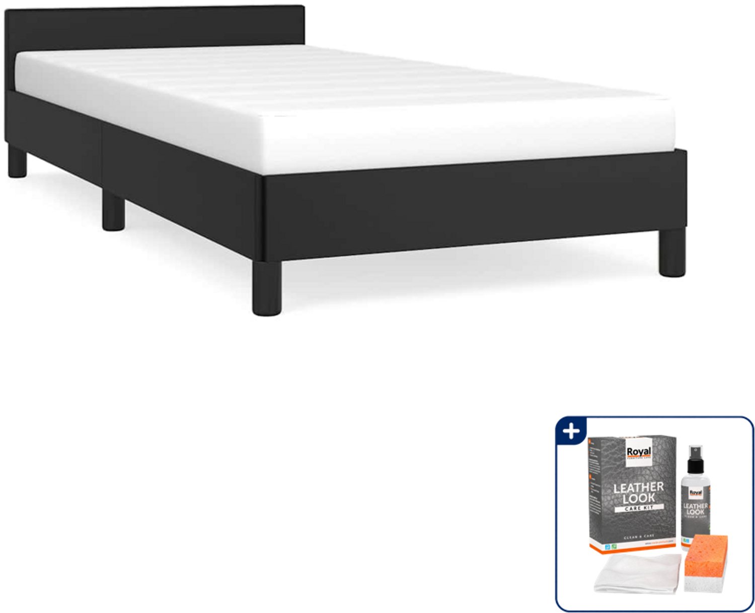 vidaXL bedframe - 90 x 200 cm - kunstleer - zwart - Inclusief onderhoudsset voor kunstleer 150 ml