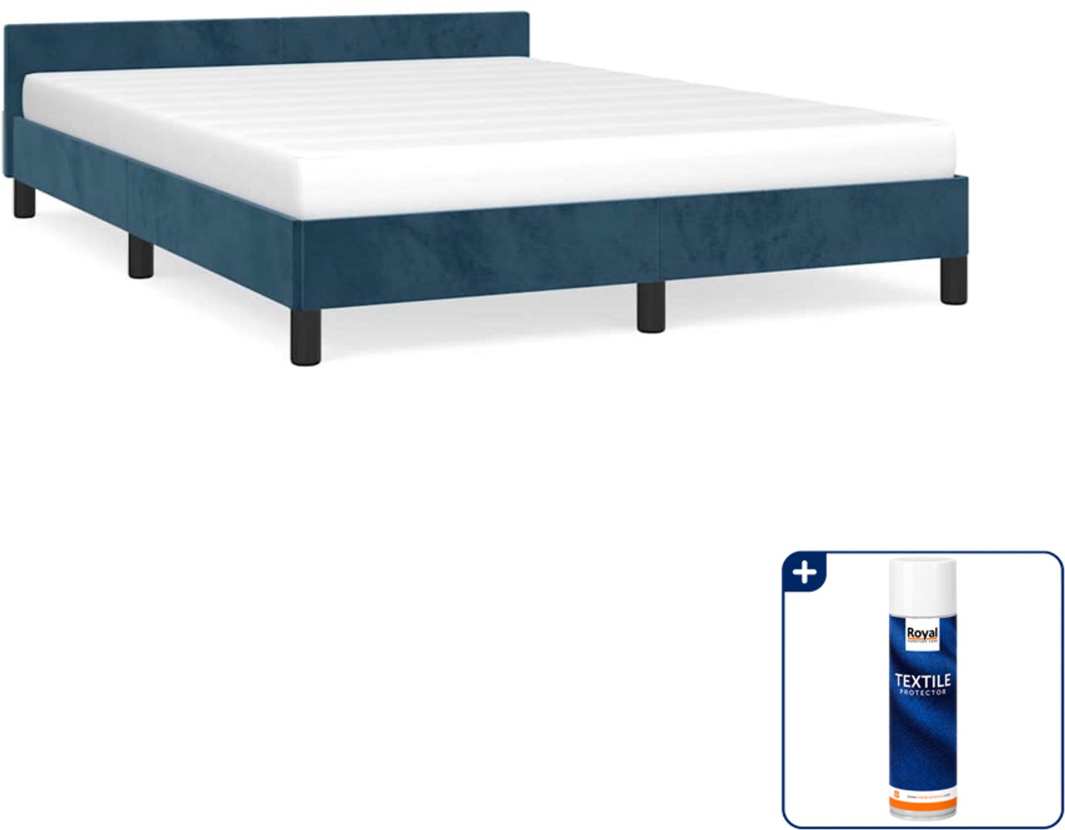 vidaXL bedframe - 140 x 190 cm - fluweel - donkerblauw - Inclusief textielbeschermer 500 ml