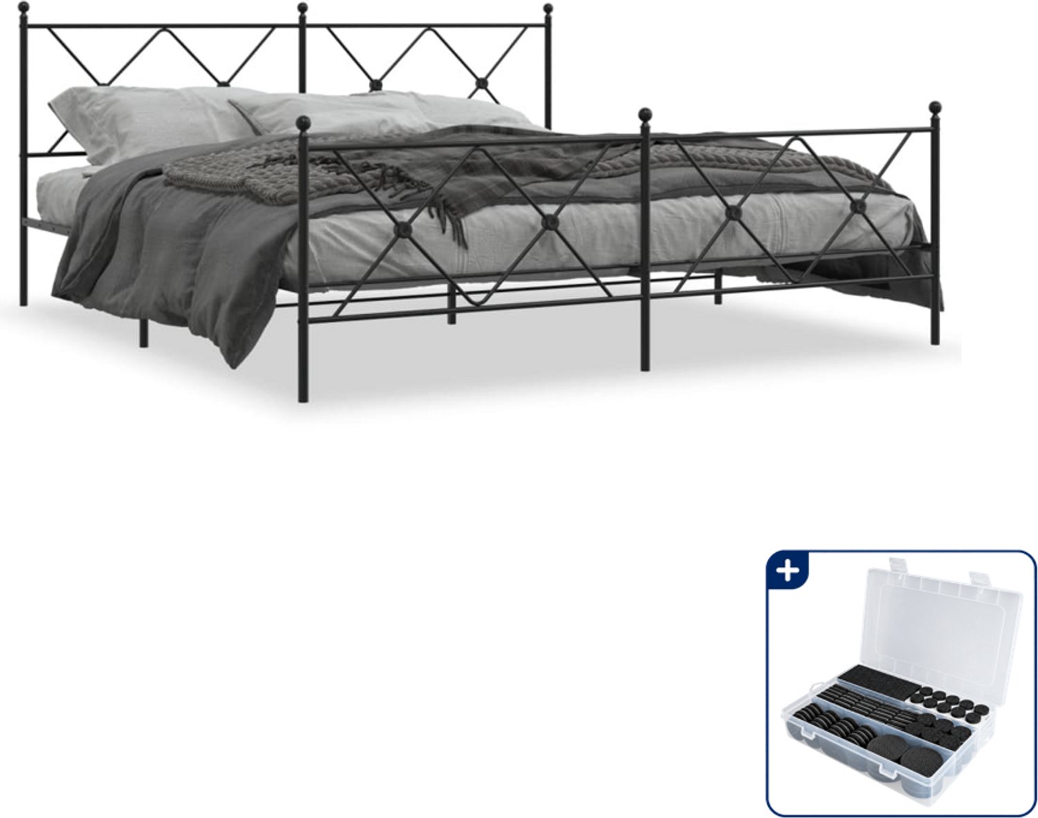 vidaXL bedframe - 183 x 213 cm - staal - zwart - Inclusief antikrasvilt 177-delig
