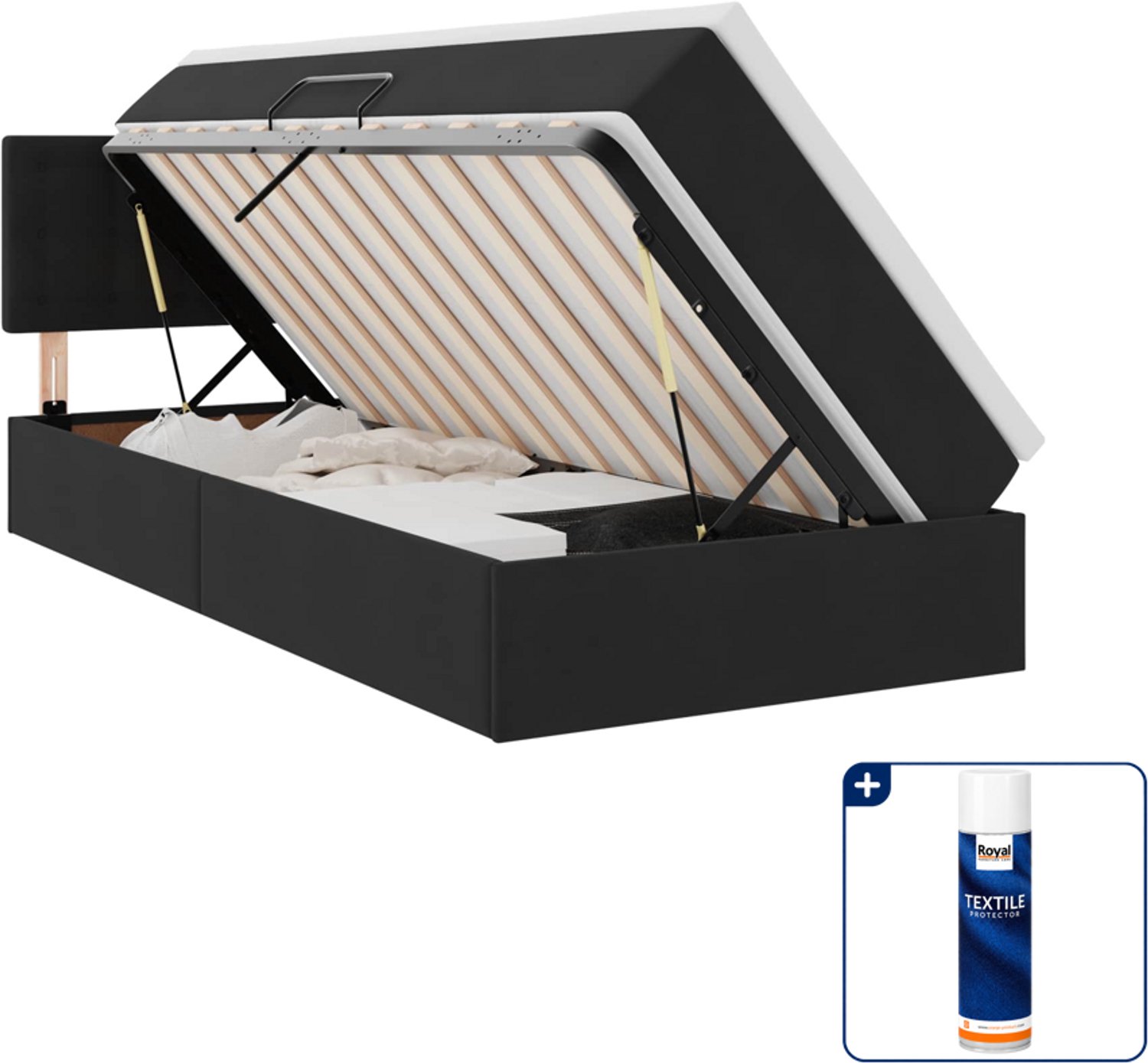 vidaXL led opslagbed met matras - 90 x 200 cm - zwart - Inclusief textielbeschermer 500 ml