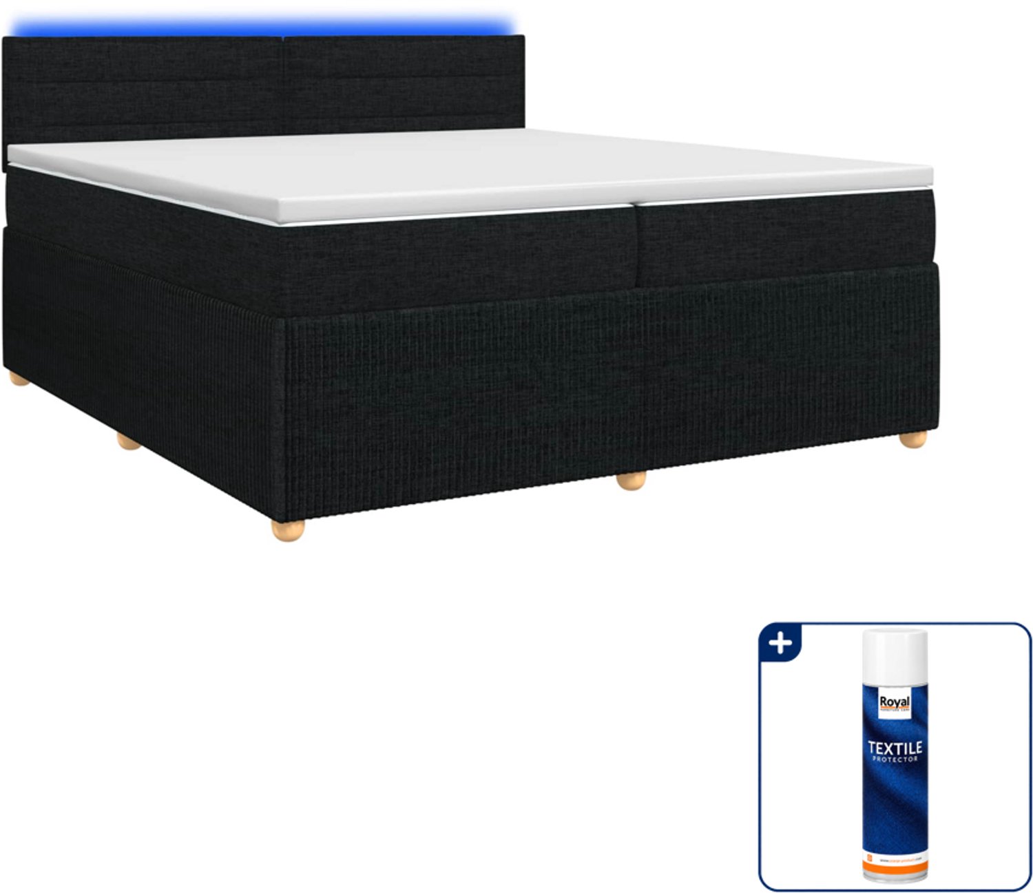 vidaXL Boxspringbed - 200 x 200 cm - zwart - Inclusief textielbeschermer 500 ml