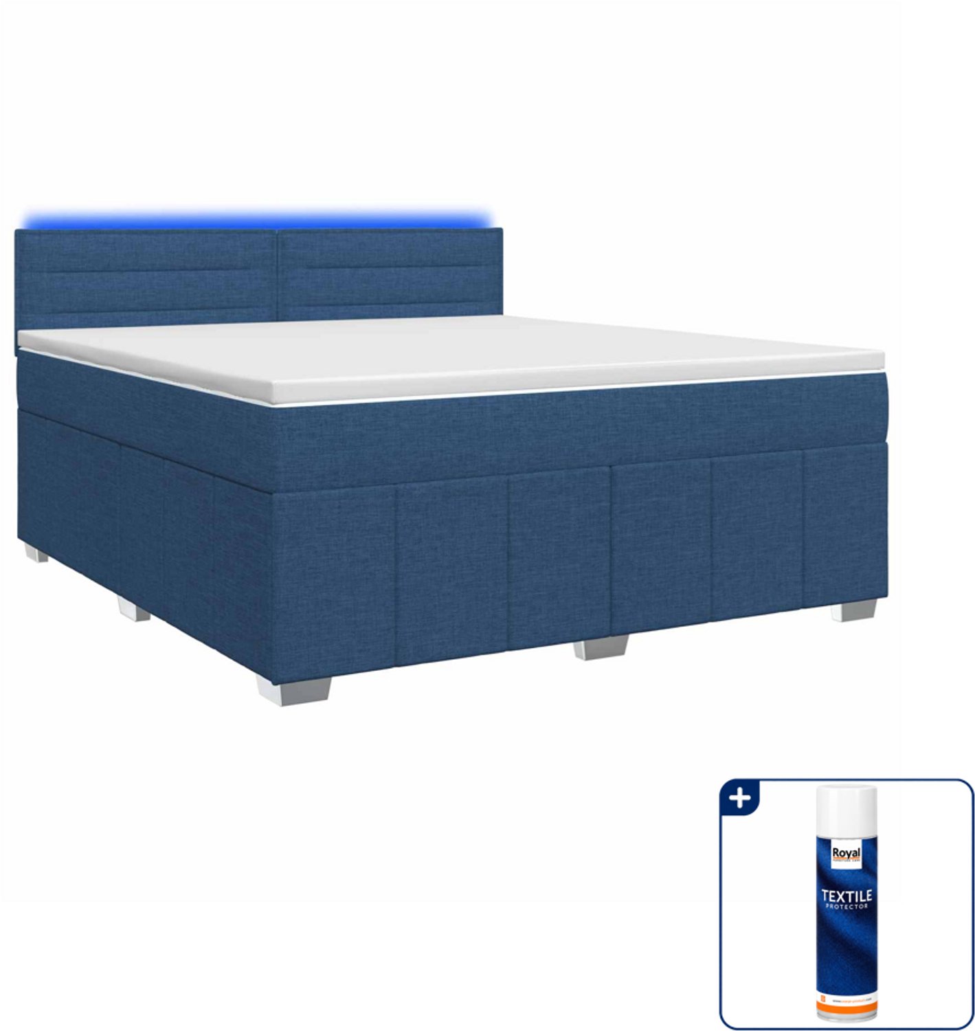 vidaXL boxspringbed Small double - 140 x 200 cm - blauw - Inclusief textielbeschermer 500 ml