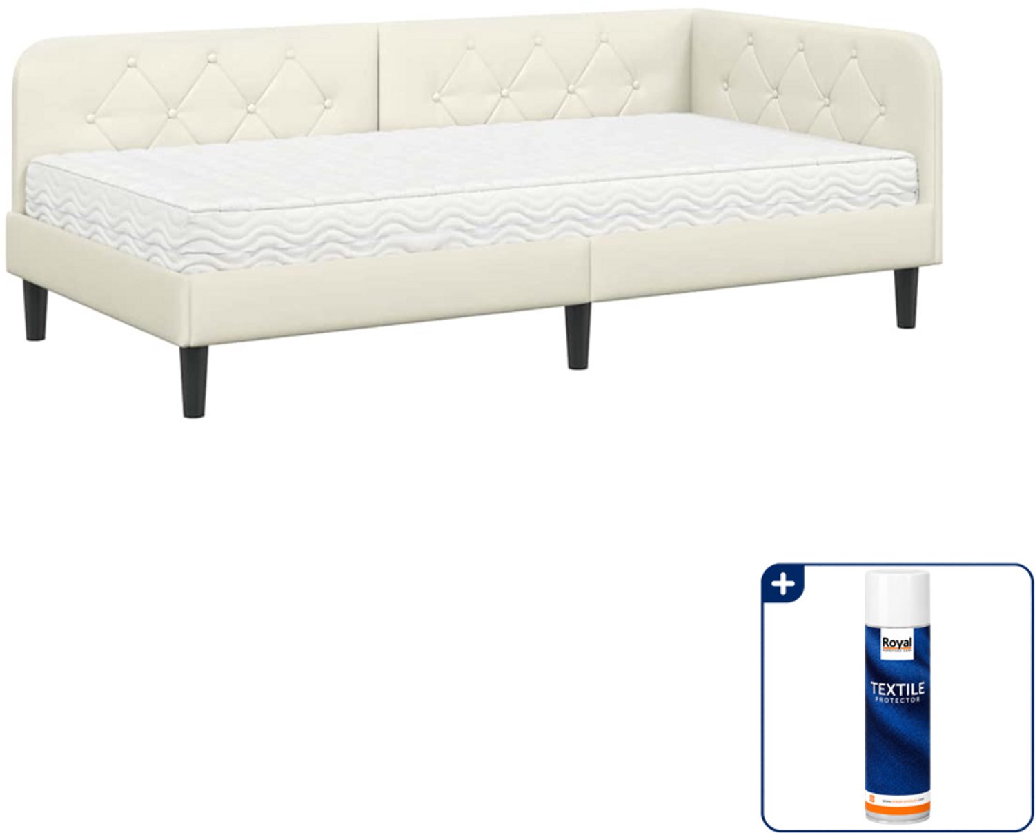vidaXL hoekbedframe - 100 x 200 cm - fluweel - crème - Inclusief textielbeschermer 500 ml Zwart