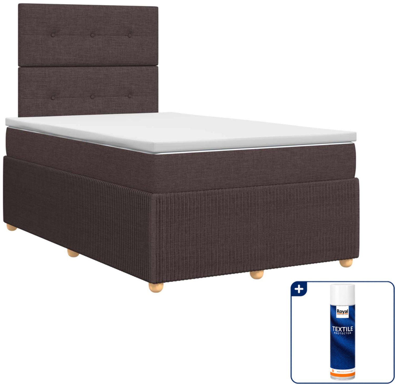 vidaXL boxspringbed - 120 x 200 cm - donkerbruin - Inclusief textielbeschermer 500 ml