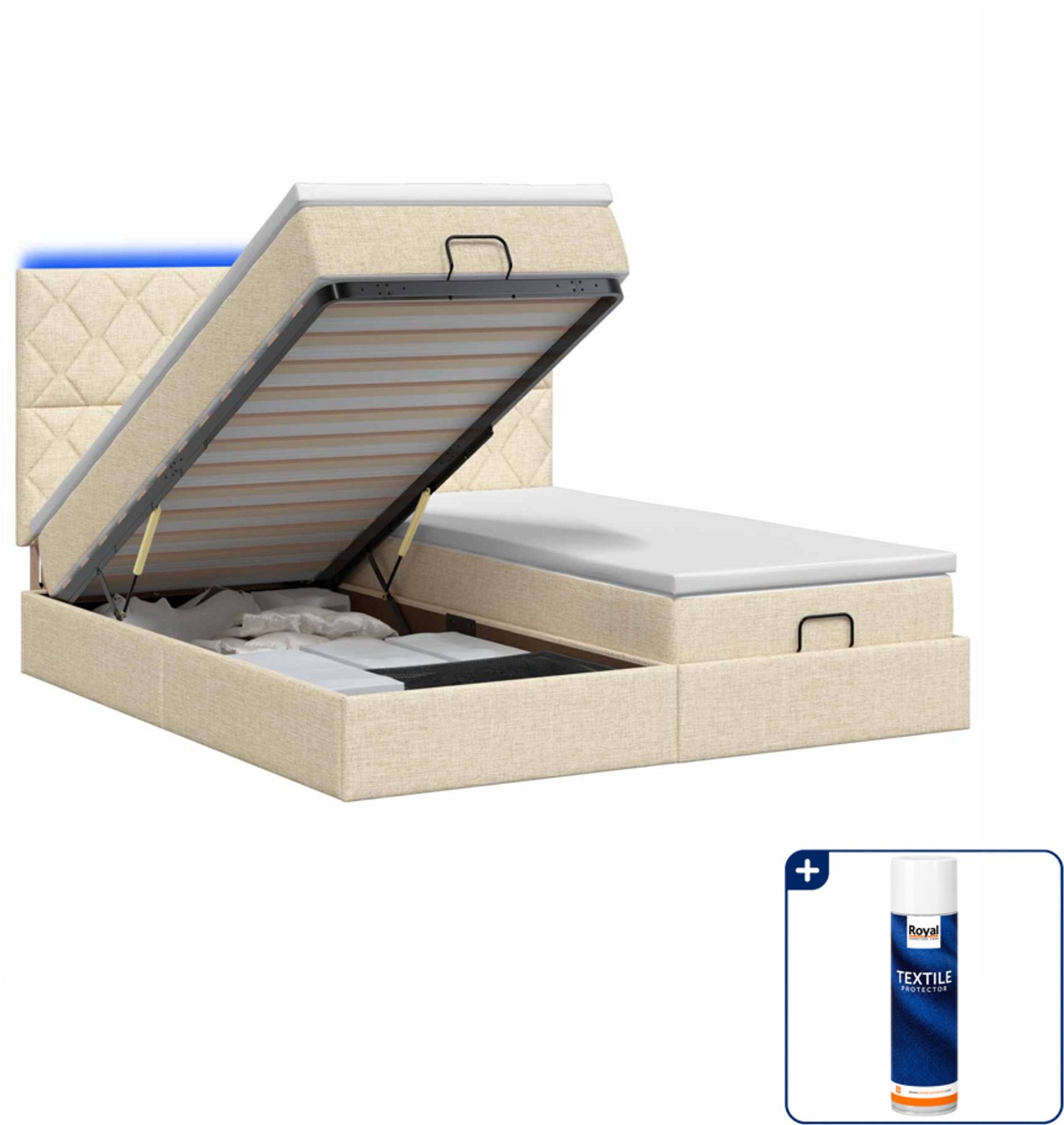 vidaXL Kingsize bed - 180 x 200 cm - crème - Inclusief textielbeschermer 500 ml