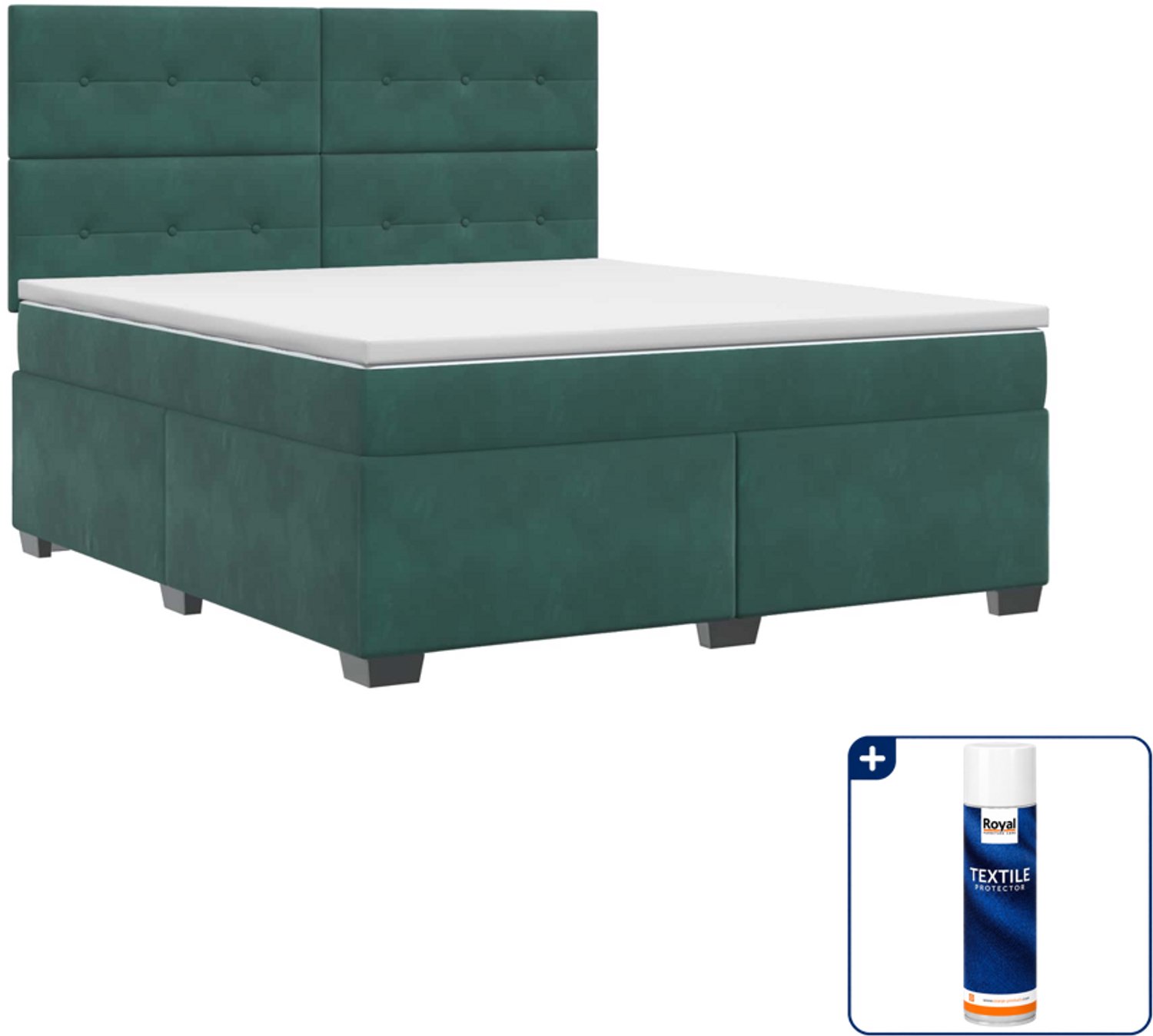 vidaXL boxspringbed - queensize - 160 x 200 cm - donkergroen - Inclusief textielbeschermer 500 ml