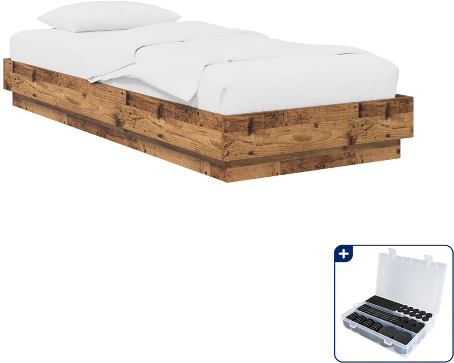 vidaXL bedframe - 80 x 200 cm - bewerkt hout - oud hout - Inclusief antikrasvilt 177-delig Bruin