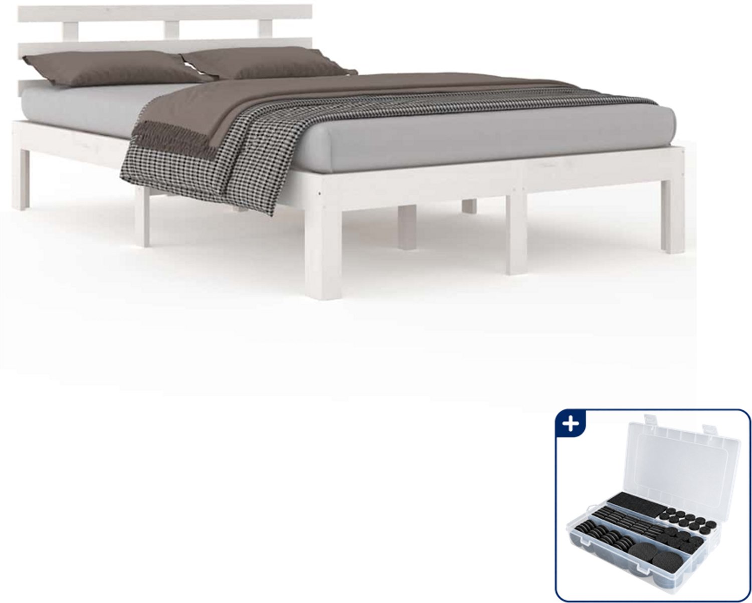 vidaXL bedframe 150 x 200 cm - massief grenenhout - wit - Inclusief antikrasvilt 177-delig