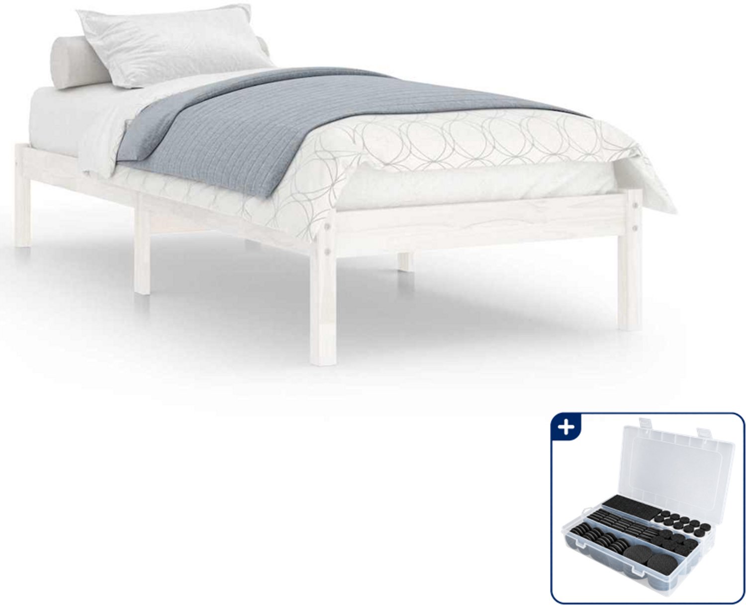 vidaXL bedframe - 75 x 190 cm - massief grenenhout - wit - Inclusief antikrasvilt 177-delig