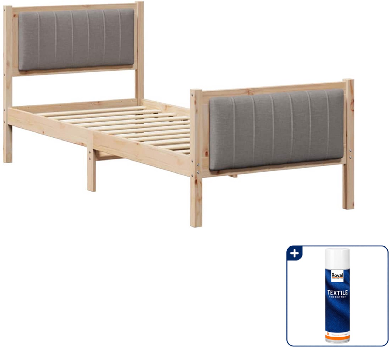 vidaXL bedframe - 75 x 190 cm - massief grenenhout - bruin en taupe - Inclusief textielbeschermer 500 ml