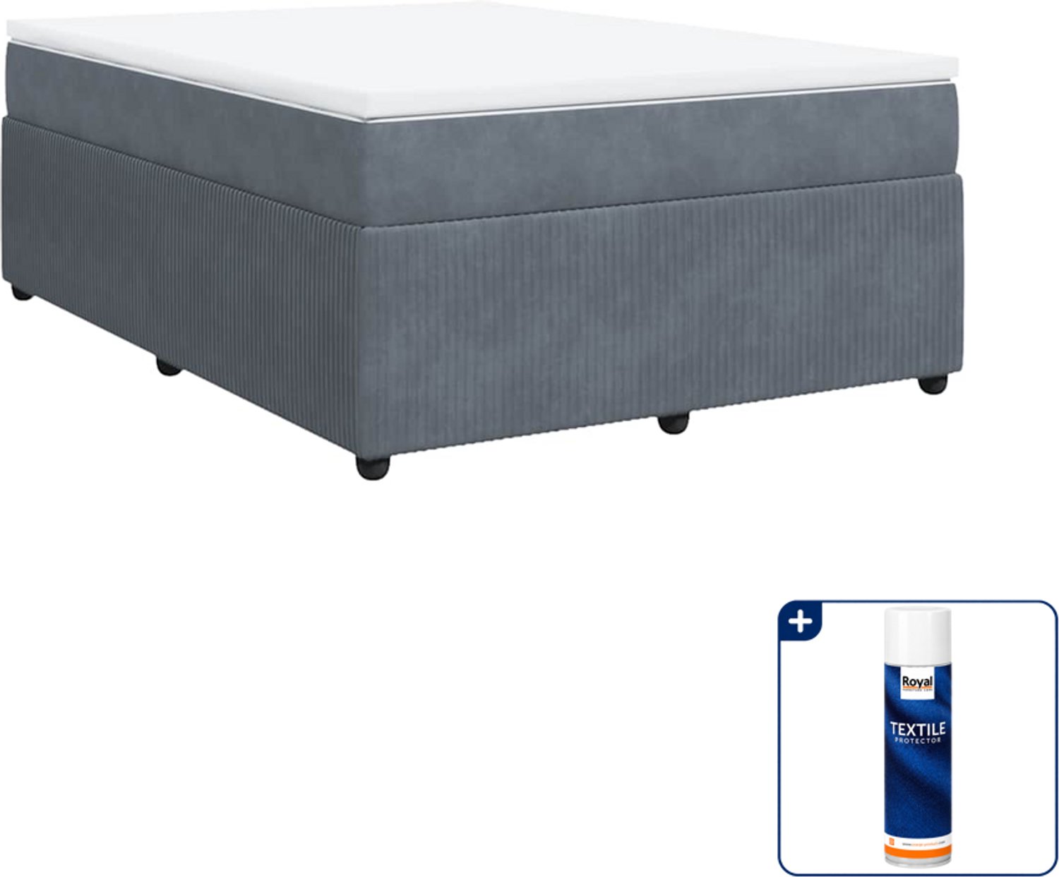 vidaXL boxspring met matras - 140 x 190 cm - fluweel - donkergrijs - Inclusief textielbeschermer 500 ml