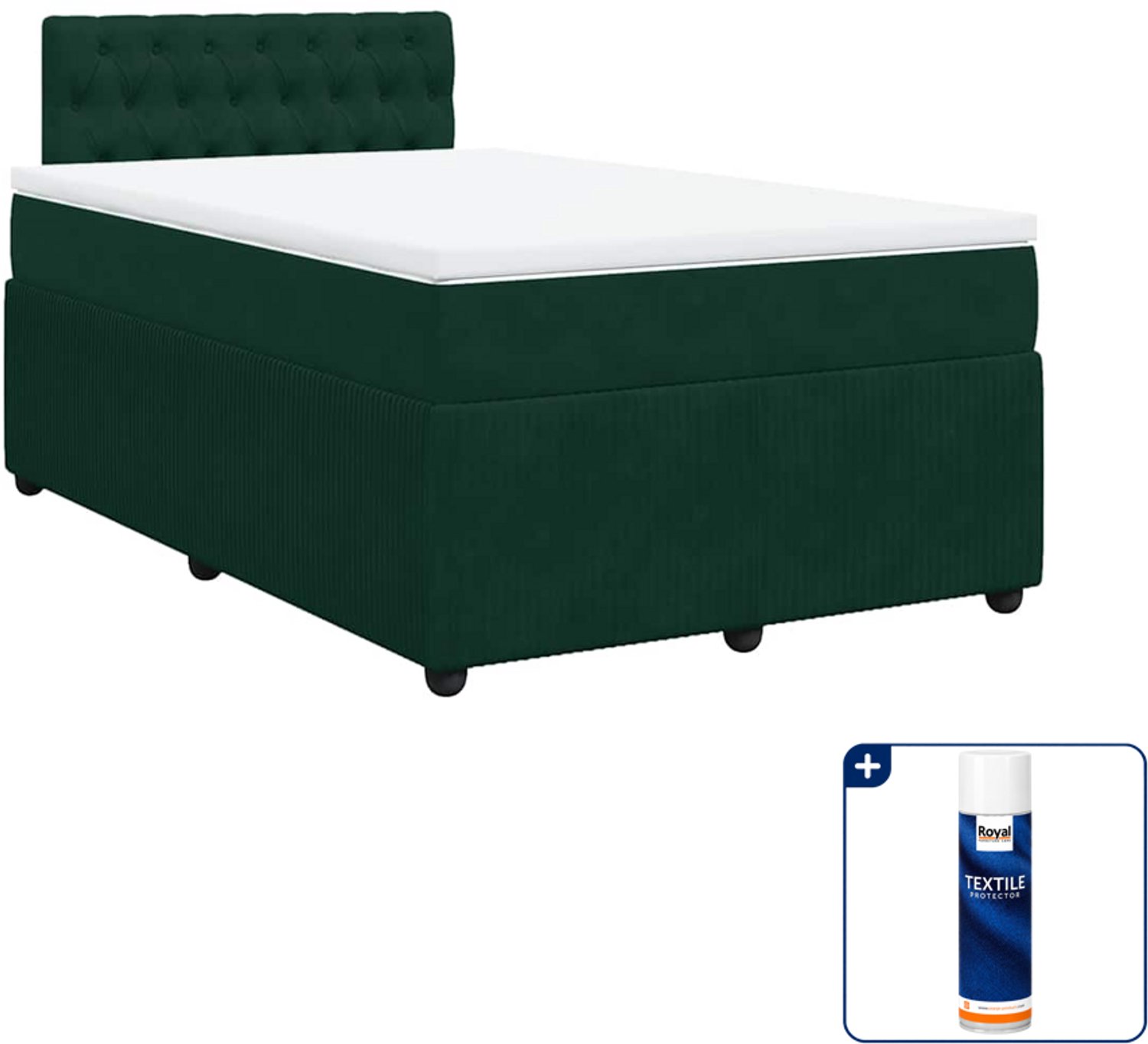 vidaXL boxspring met matras 120 x 190 cm - fluweel - donkergroen - Inclusief textielbeschermer 500 ml