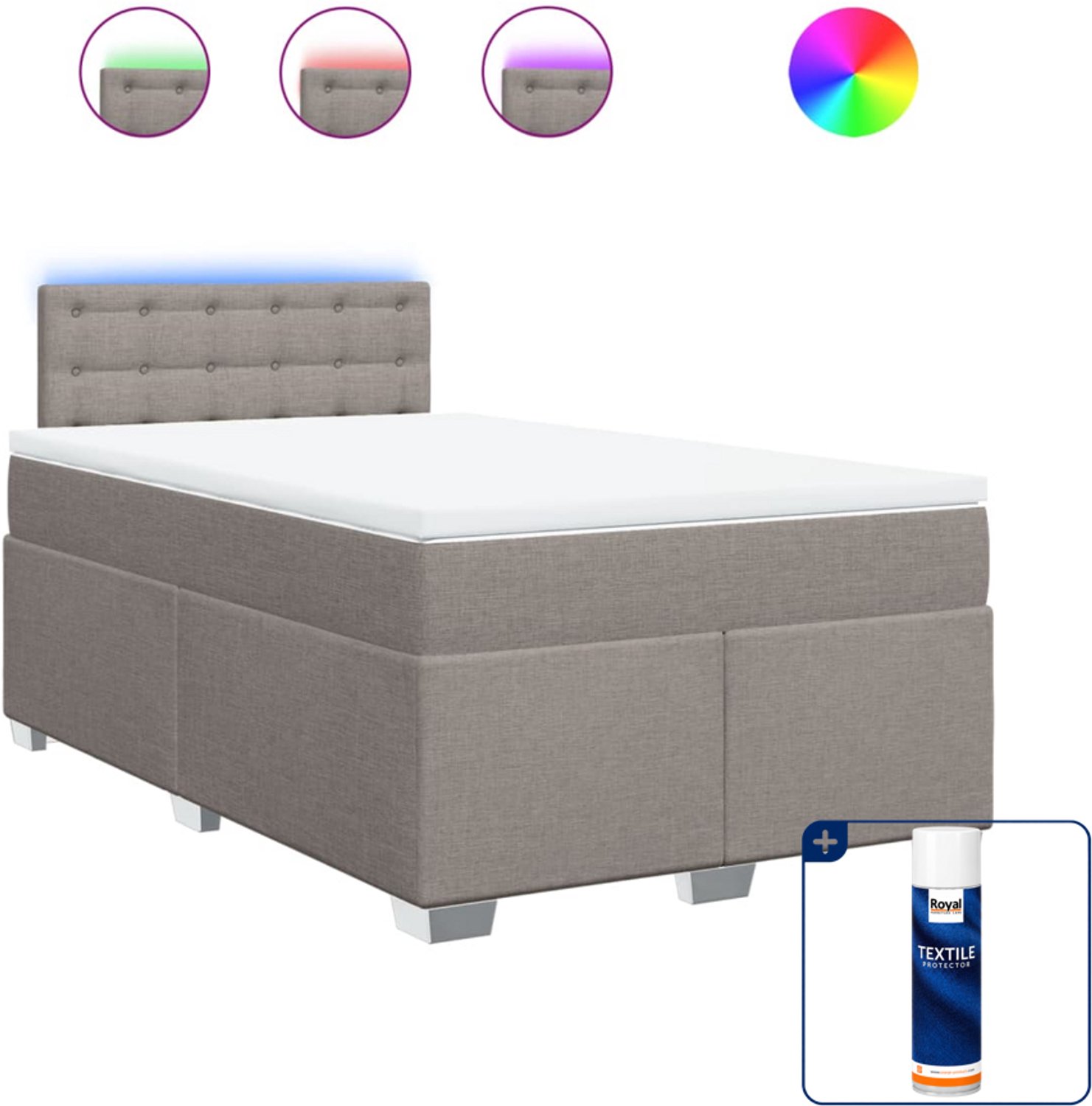 vidaXL boxspring met matras - 120 x 190 cm - stof - taupe - Inclusief textielbeschermer 500 ml