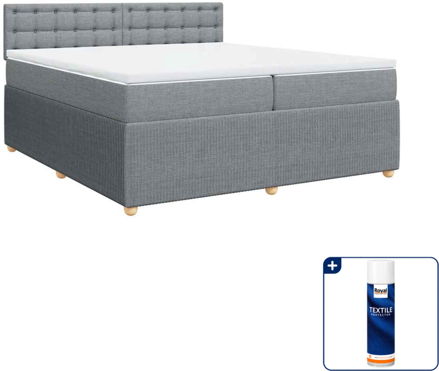 vidaXL Boxspring met matras - Super kingsize - 200 x 200 cm - lichtgrijs - Inclusief textielbeschermer 500 ml